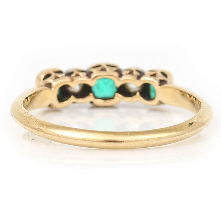 Antique Emerald and Diamond Five Stone Ring 18ct Yellow Gold
