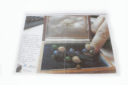 Faraone Blue and Green Enamel and Diamond set Ring and Earring Suite