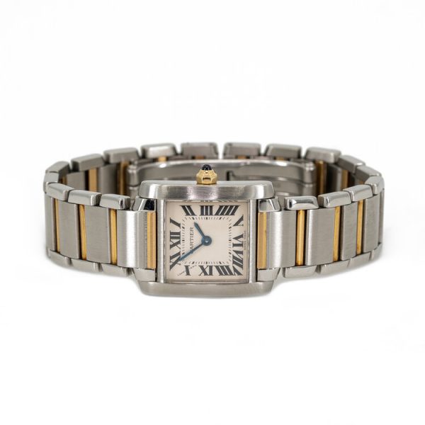 Cartier Tank Francaise 20mm Small Model Steel and Gold Quartz Watch; Ref 2300, with original Cartier papers and service papers, Circa 1998