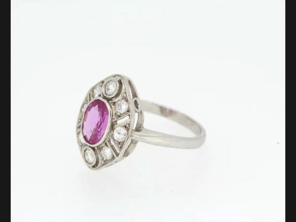 Vintage Pink Sapphire and Diamond Ring, 18ct White Gold