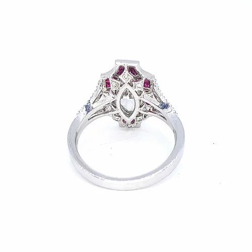 Art Deco Style 1.60ct Marquise Diamond and Ruby Plaque Ring, Certified