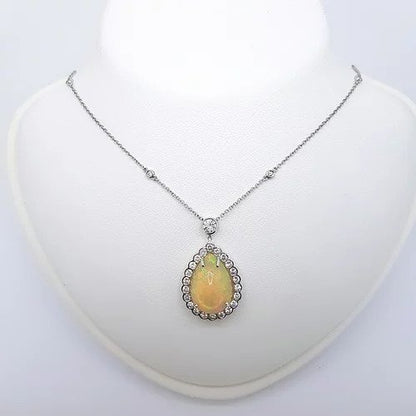 Opal and Diamond Pear Cluster Pendant Necklace 18ct Gold, 10.00 carats