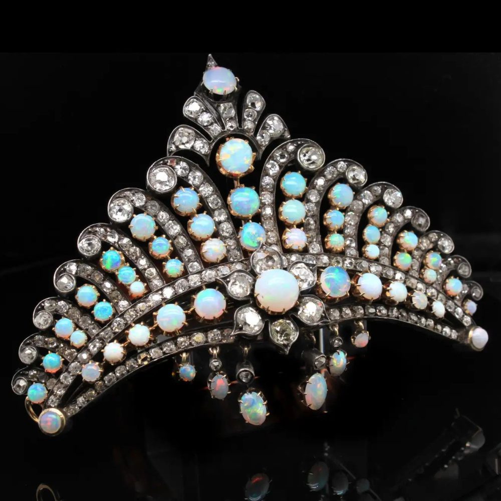 Victorian Antique Opal and Diamond Crown Tiara