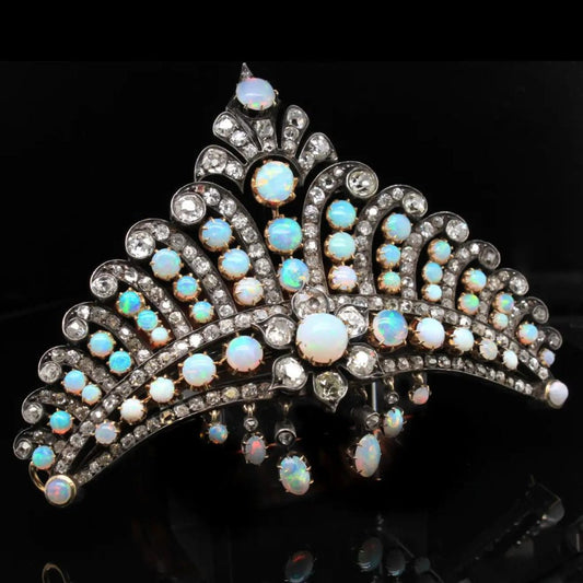 Victorian Antique Opal and Diamond Crown Tiara