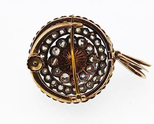 Antique Pearl and Old Cut Diamond Pendant Brooch, Silver and Gold