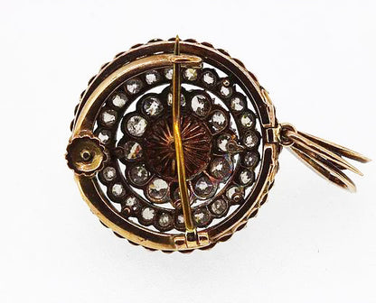 Antique Pearl and Old Cut Diamond Pendant Brooch, Silver and Gold