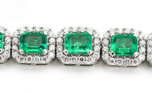 9.02ct Colombian Emerald and Diamond Cluster Bracelet in 14ct Gold