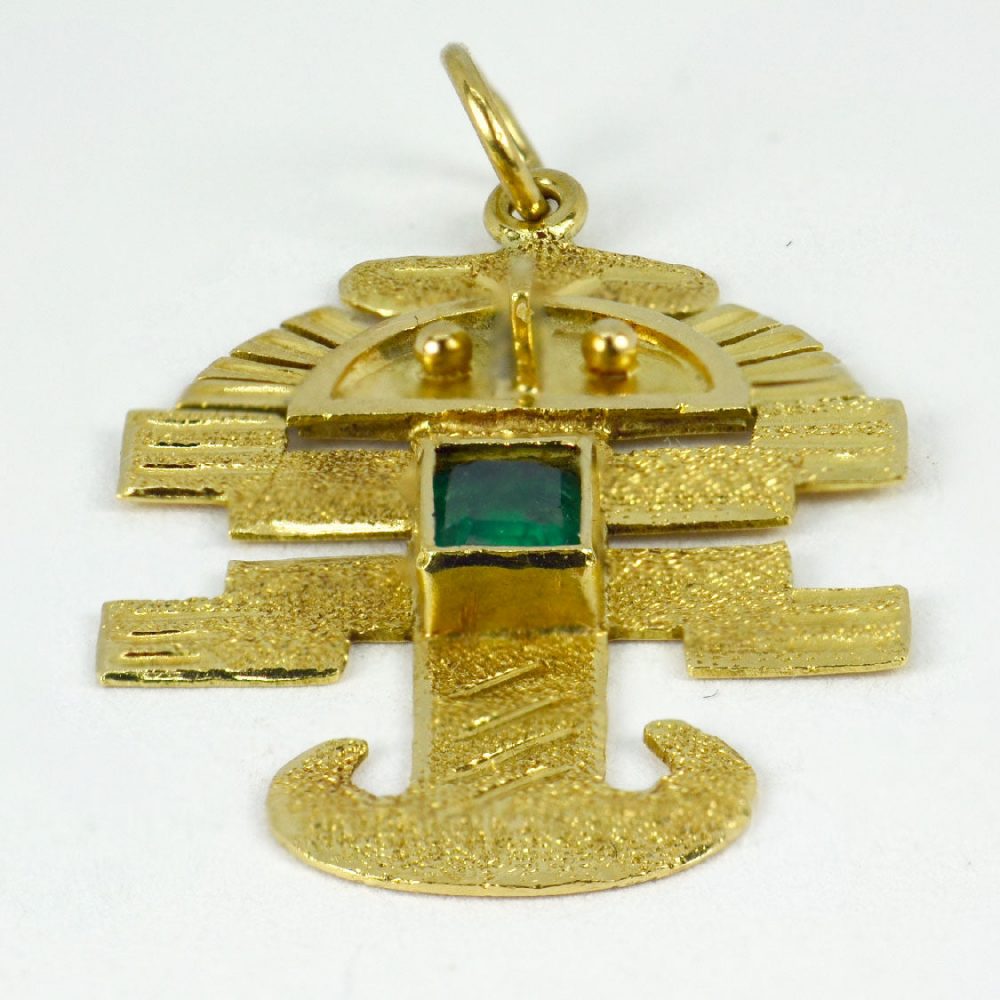 18ct Yellow Gold and Emerald Aztec God Pendant