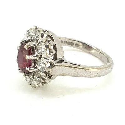 Natural No Heat Ruby and Diamond Cluster Ring