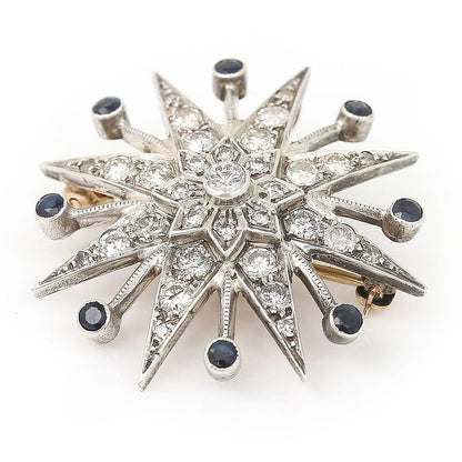 Vintage 1.8ct Diamond and Star Brooch Pendant with Sapphires