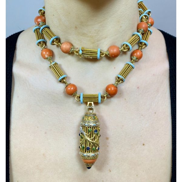 Cazzangia Gold Necklace and Earrings Suite, Circa 1960