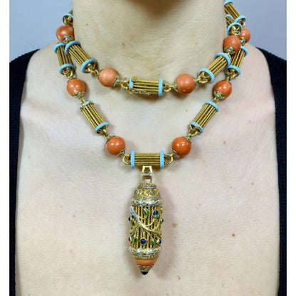 Cazzangia Gold Necklace and Earrings Suite, Circa 1960