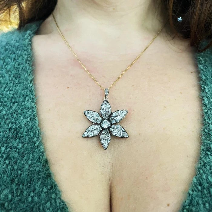 Antique Georgian Old Cut Diamond Flower Pendant