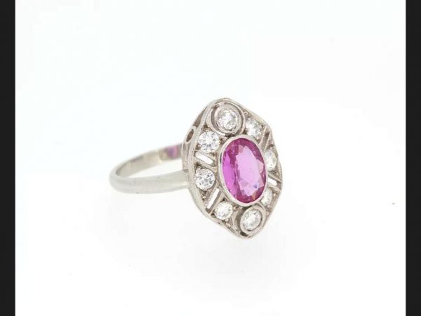 Vintage Pink Sapphire and Diamond Ring, 18ct White Gold