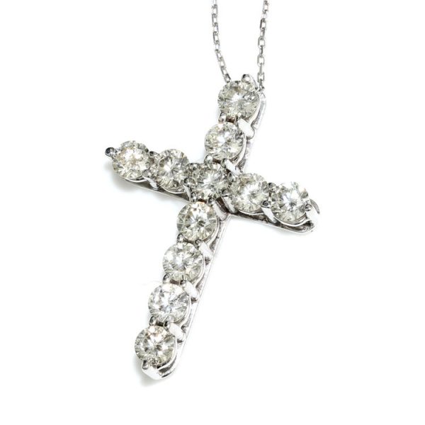 Tiffany and Co Diamond Cross Pendant with Box, 2.20 carats