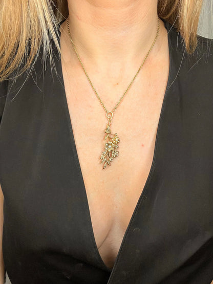 Edwardian 15 Carat Gold Pearl Flower Bouquet Pendant, Circa 1910