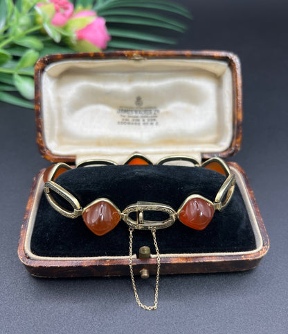 Antique 14 Carat Yellow Gold Carnelian and Black Enamel Bracelet, Circa 1920