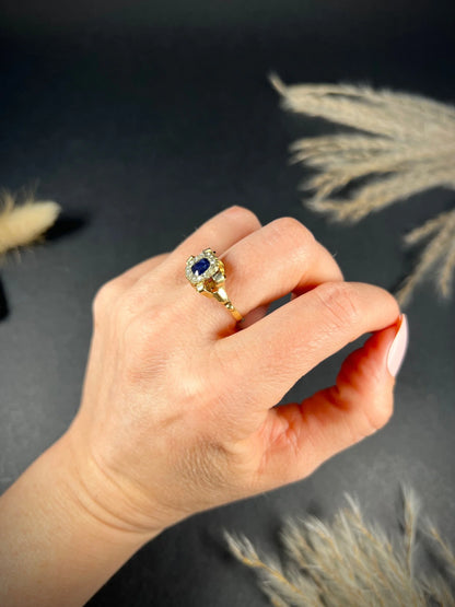 Victorian sapphire and diamond gold engagement cluster ring