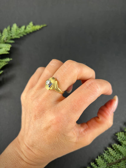 Art Deco 18 Carat Yellow Gold Sapphire and Diamond Geometric Ring, Circa 1920