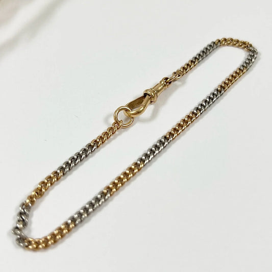 Antique 18 Carat Gold and Platinum Curb Link Bracelet with Swivel Clasp, Circa 1920