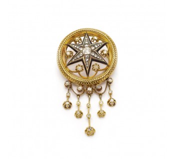 Antique Austrian Diamond Enamel and Gold Star Brooch Pendant, c.1880