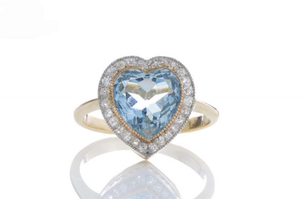 Edwardian Style 6ct Aquamarine and Diamond Heart Cluster Ring