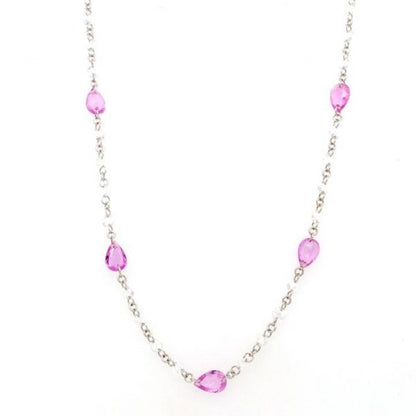Pear Cut Pink Sapphire and Diamond 18ct White Gold Chain Necklace; set with 2.79cts drilled faceted diamonds and 5.91cts pear-shaped pink sapphires