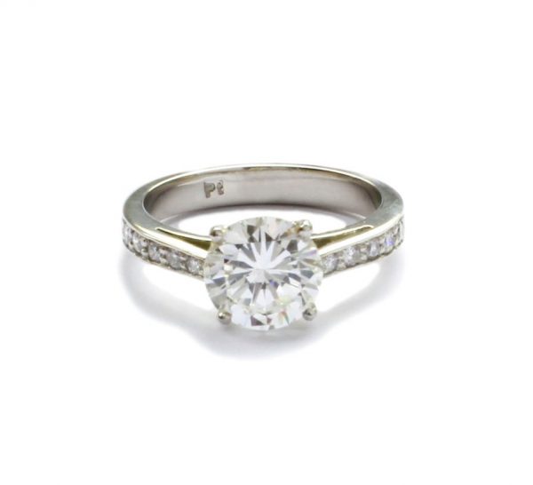 Diamond Ring with Diamond Shoulders, 2.00 carats, Platinum, Certified