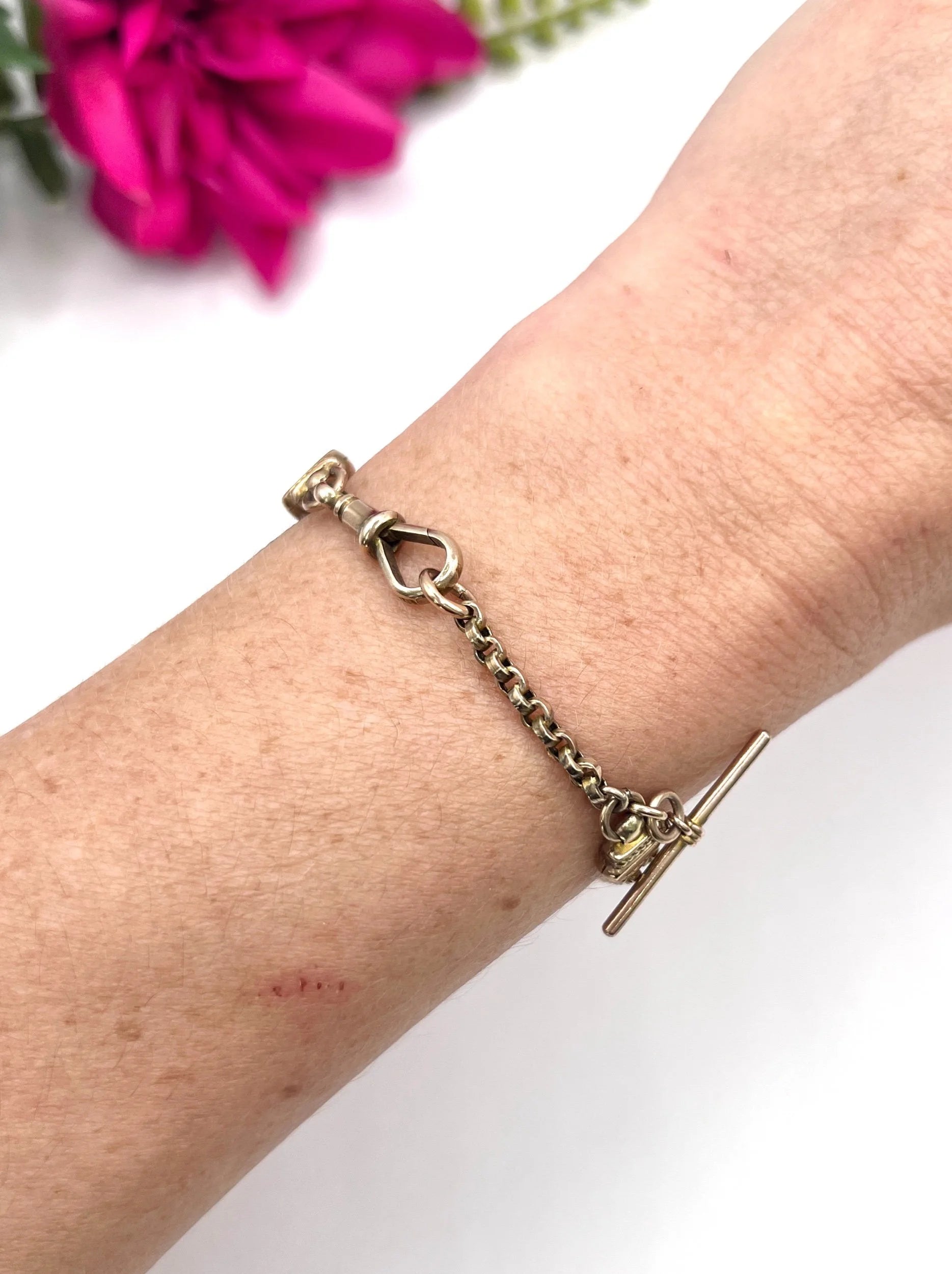 Antique 9 ct Gold, Victorian Belcher Link Heart And T-bar Albertina Bracelet