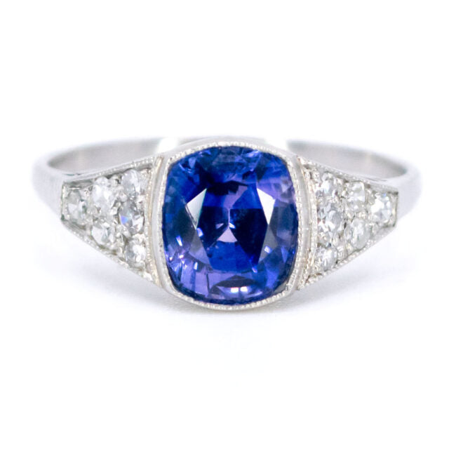 Vintage Art Deco 2ct Sapphire and Diamond Ring