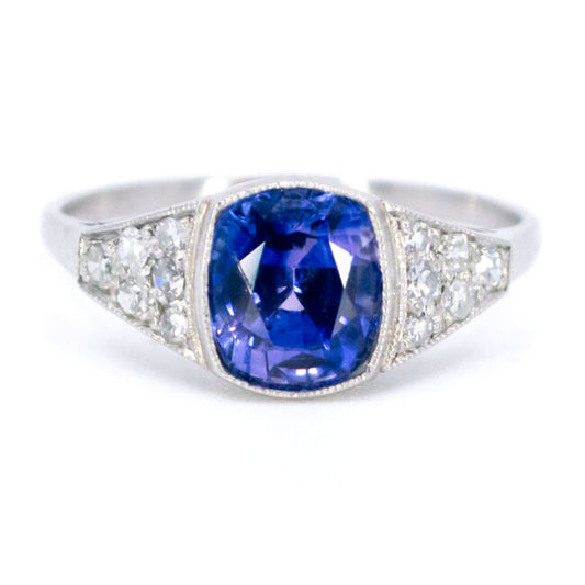 Vintage Art Deco 2ct Sapphire and Diamond Ring