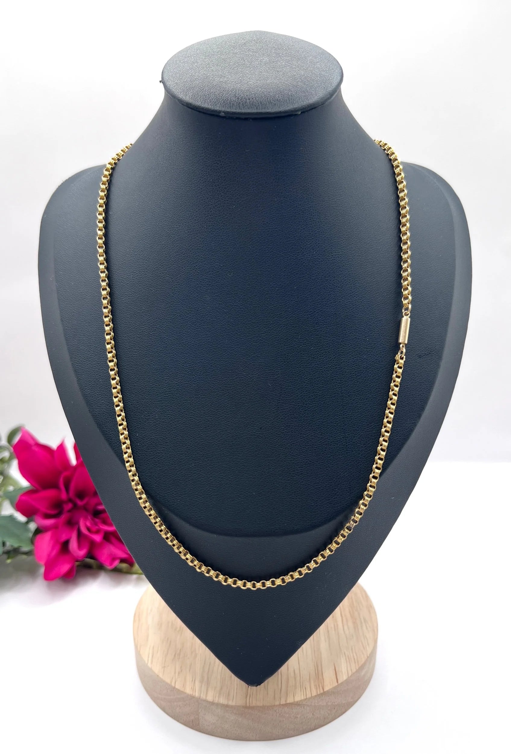 Antique 15ct Yellow Gold, 19 Inch Fancy Round Belcher Link Chain