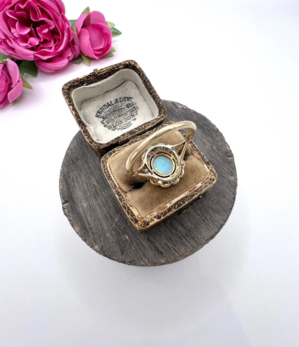Victorian 18 Carat Yellow Gold Opal and Diamond Oval Cluster Ring, Circa 1890