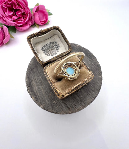 Victorian 18 Carat Yellow Gold Opal and Diamond Oval Cluster Ring, Circa 1890