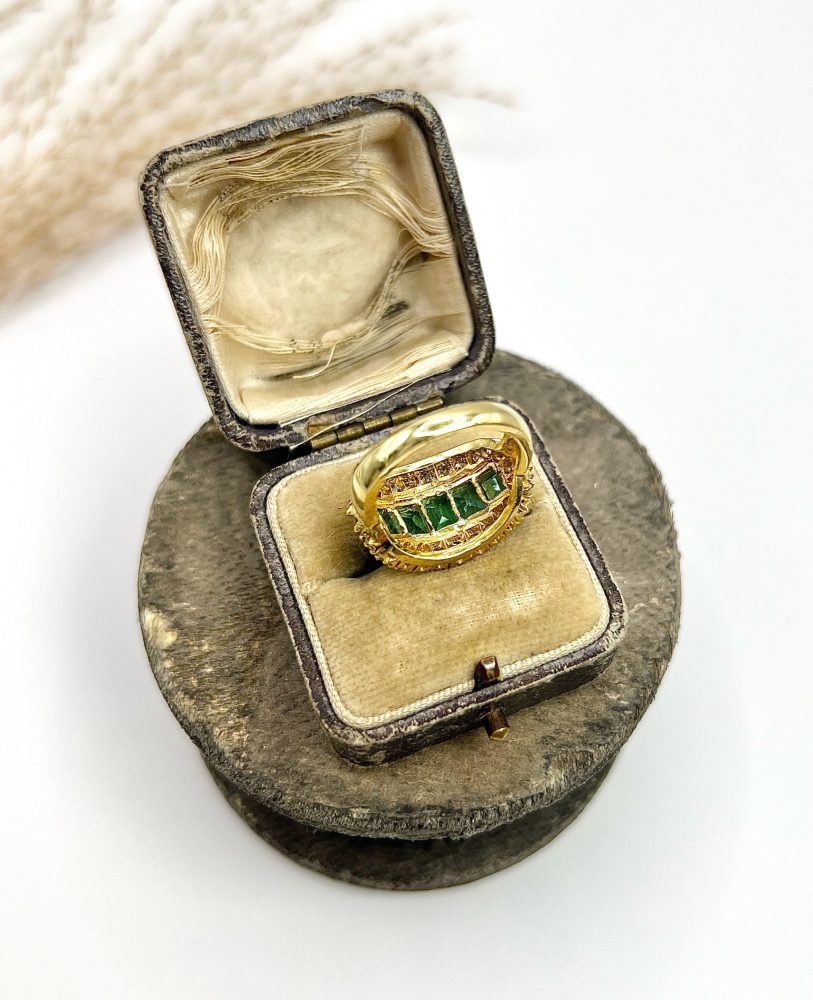 Vintage 1940s Emerald Five Stone Cluster Dress Ring in 18ct Yellow Gold