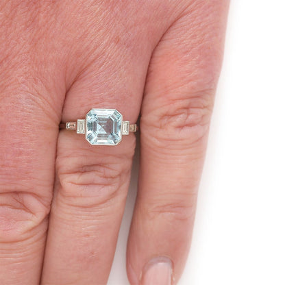2.17ct Octagonal Aquamarine and Baguette Diamond Dress Ring in Platinum
