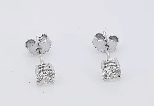 Pair of Diamond Single Stone Stud Earrings, 1.02 carat total, G Colour, SI1 clarity, claw set in 18ct white gold.