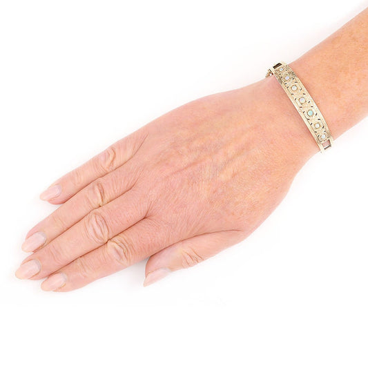 Edwardian Antique Opal and Engraved Gold Bangle Bracelet