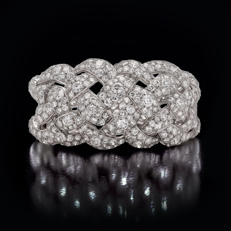 Antique Art Deco Old European Cut Diamond Bangle Bracelet in Platinum, 30 carat total