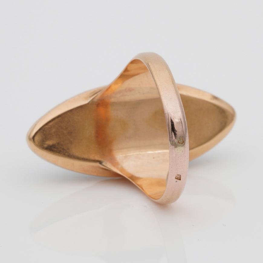 Antique French Georgian Red Enamel and Rose Cut Diamond Floral Giardinetti Navette Ring