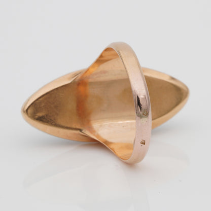 Antique French Georgian Red Enamel and Rose Cut Diamond Floral Giardinetti Navette Ring