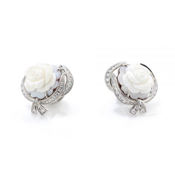 Breguet Rose de la Reine Carved Cameo and Diamond Earrings