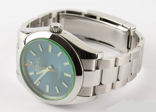 Rolex Milgauss Blue Dial 40mm Stainless Steel Automatic Wristwatch; blue dial with green crystal, on stainless steel Oyster bracelet, Circa 2014, Rolex box and papers