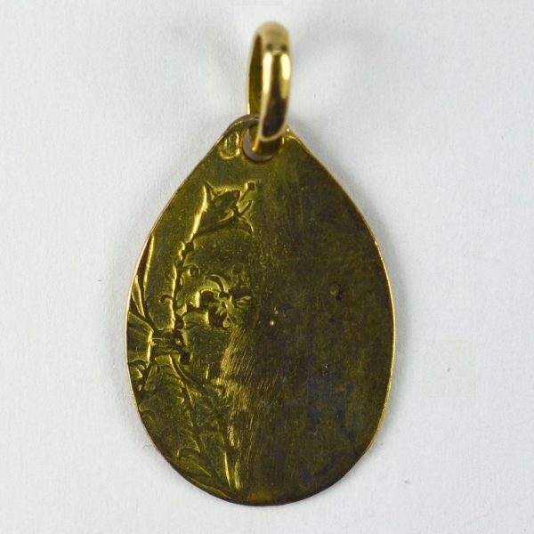 French Madonna and Child 18ct Yellow Gold Charm Pendant with Rose Cut Diamonds, Signed by Rasumny