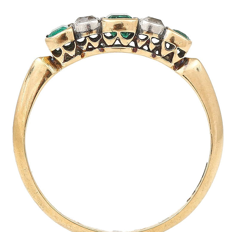 Antique Emerald and Diamond Five Stone Ring 18ct Yellow Gold