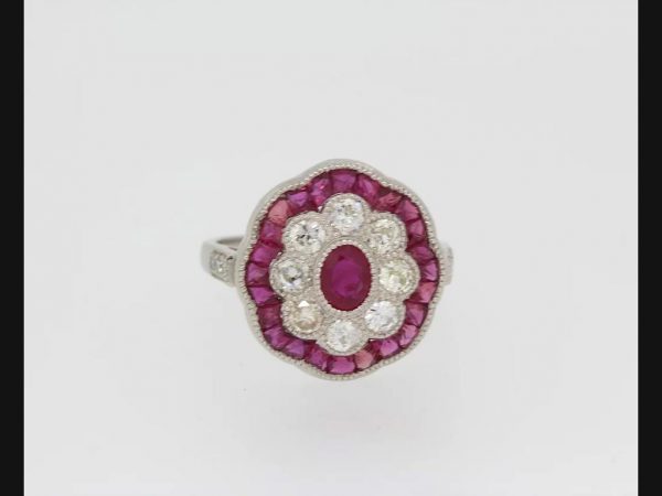 Vintage Ruby and Diamond Cluster Ring, Platinum