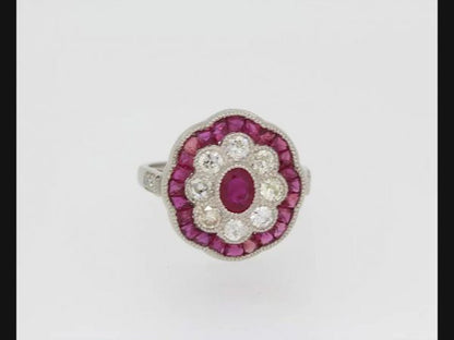 Vintage Ruby and Diamond Cluster Ring, Platinum