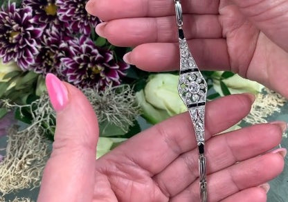 Art Deco 2ct Old Mine Cut Diamond and Onyx Bracelet