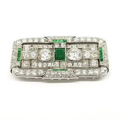 Early Art Deco Diamond and Emerald Brooch, 3.00 carats