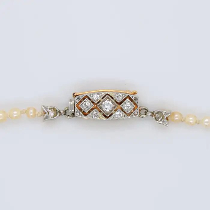 Art Deco Natural Saltwater Pearl Necklace with Diamond Clasp
